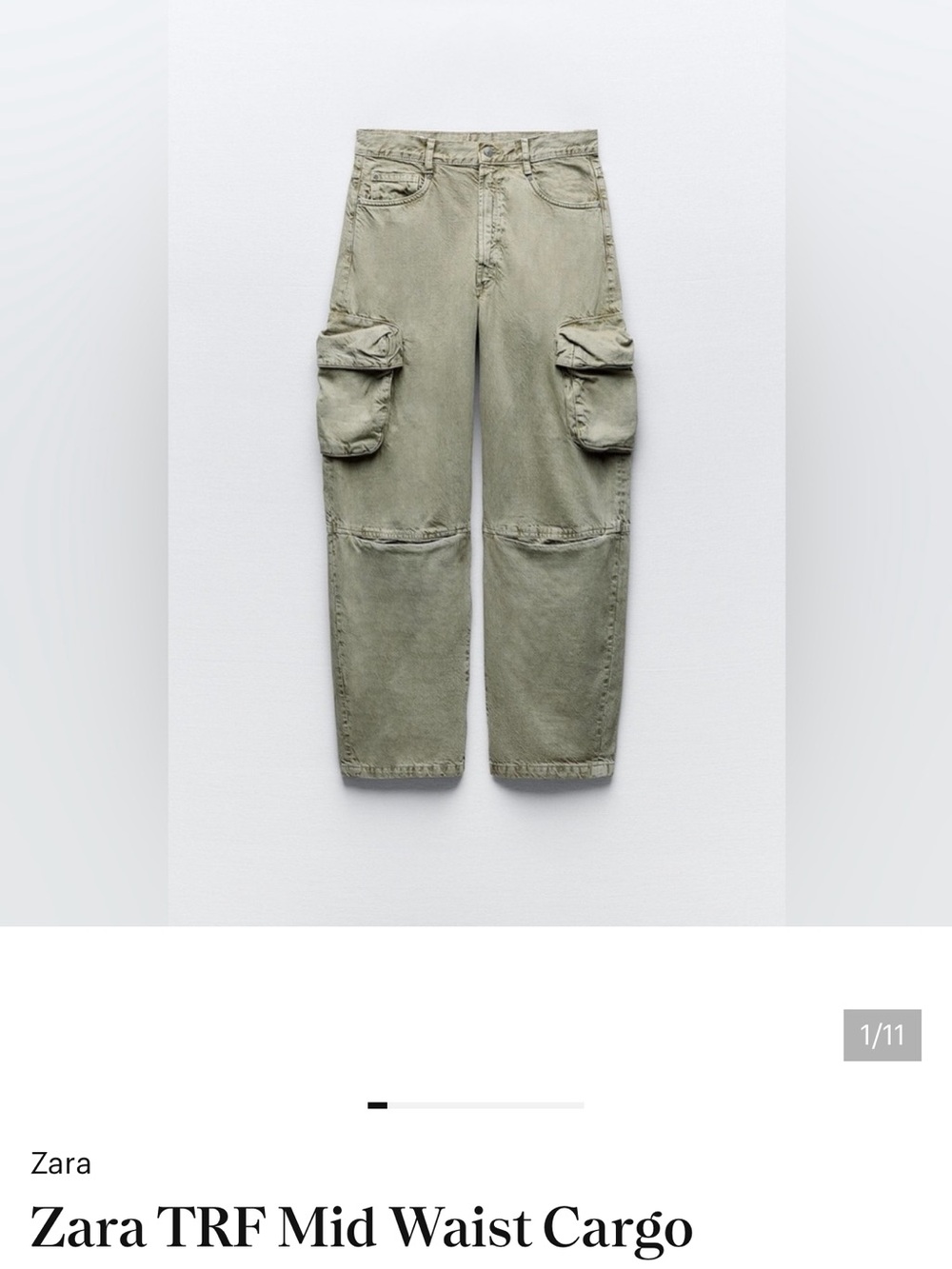 Zara Washed Olive Cargo Trousers
